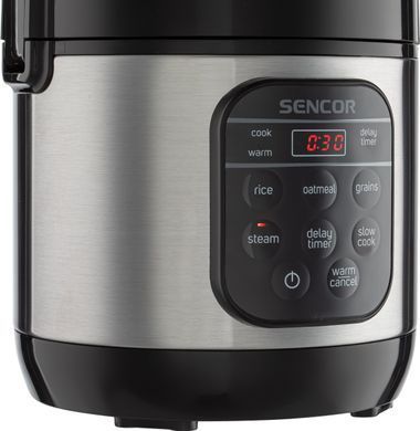 Рисоварка Sencor 350Вт, чаша-0.6л, сенсорне керування, 5 програм, нерж. сталь, пластик, сіро-чорний SRM0650SS фото