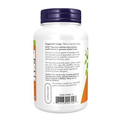Спіруліна натуральна, Spirulina, NOW Foods, 500 мг, 120 вегетаріанських капсул
