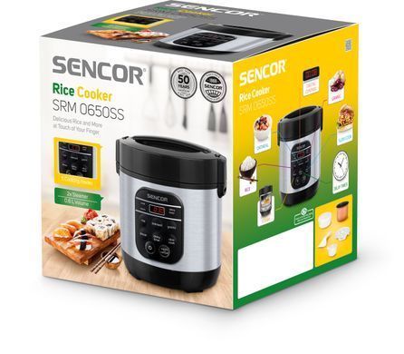 Рисоварка Sencor 350Вт, чаша-0.6л, сенсорне керування, 5 програм, нерж. сталь, пластик, сіро-чорний SRM0650SS фото