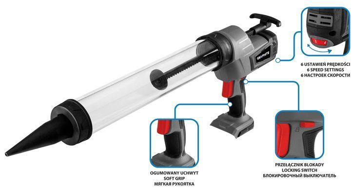 Акумуляторний пістолет для герметика GRAPHITE 58GE115 Energy+ 18 В без акумулятора 58GE115 фото