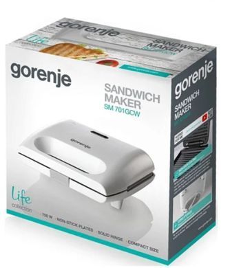 Gorenje Міні-гриль SM701GCW/700 Вт/антипригарні пластини/білий (350735) SM701GCW фото