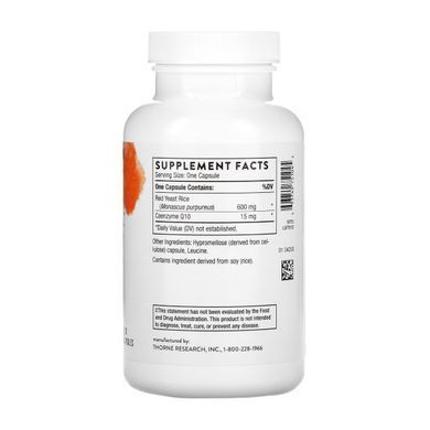 Красный дрожжевой рис с коэнзимом, Red Yeast Rice + CoQ10, Thorne, 120 капсул