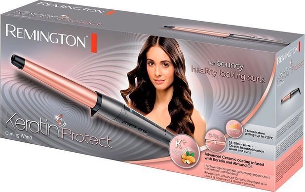 Remington Плойка Keratin Protect конусная , 48Вт, темп.режимов-5, D-19-28mm, 150-210С, керамика, серебристый CI83V6 фото