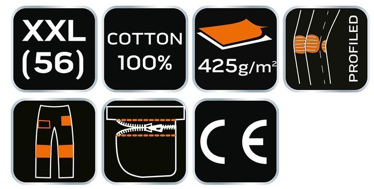 Рабочие брюки NEO TOOLS 81-234, хлопковые, усиления Cordura, вентиляция, светоотражатели 3M, сертификация CE XXL