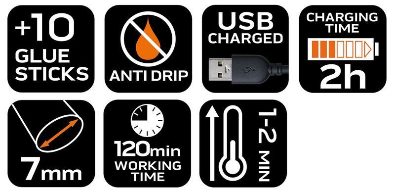 Ручка для гарячого клею акумуляторна NEO TOOLS 17-085, USB, 2000 мАг 17-085 фото